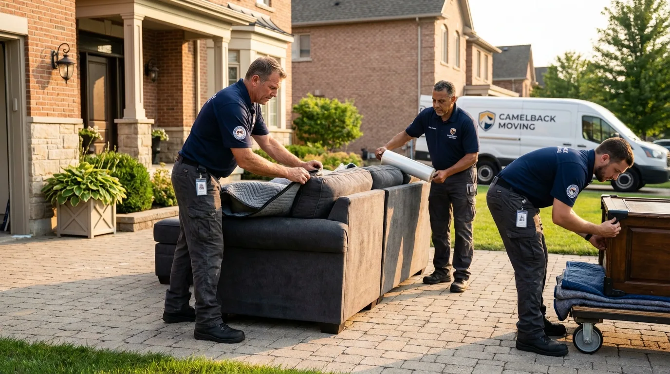 Large estate moving crew wrapping furniture in Sanborn, IA