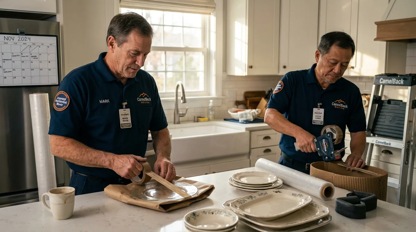 Professional crew packing kitchen dishware in Sanborn, IA